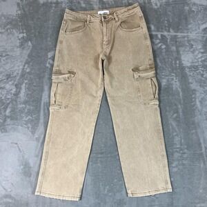 Vervet Cargo Jeans Womens 31 Tan Straight Leg Utility Pockets Casual Denim